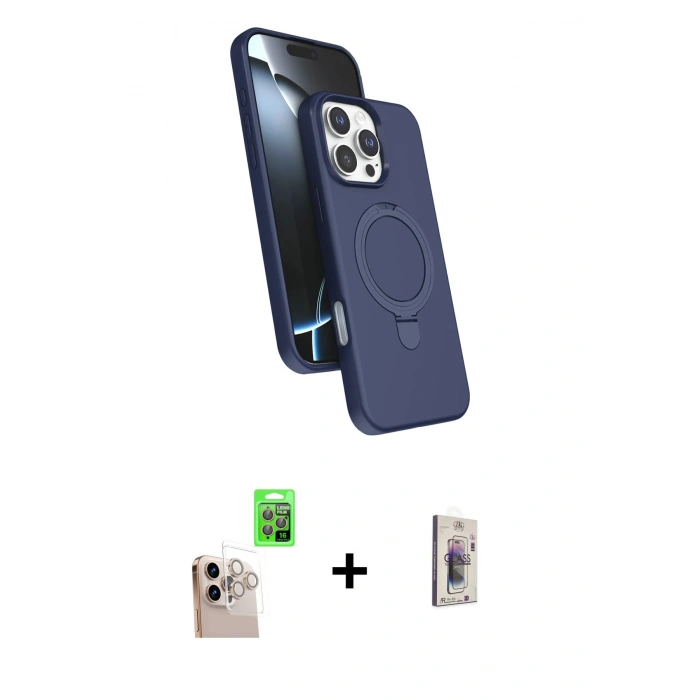 MARSİLYAN™- iPhone 16 Pro Max Kılıf İz Işık Koleksiyonu - Siyah Bilvis 3D Cam Ekran Koruyucu + Raze Metal Kamera Lens - NLGY