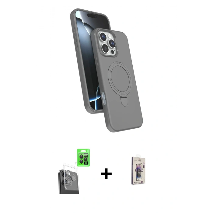 MARSİLYAN™- iPhone 16 Pro Max Kılıf İz Işık Koleksiyonu - Siyah Bilvis 3D Cam Ekran Koruyucu + Raze Metal Kamera Lens - SH