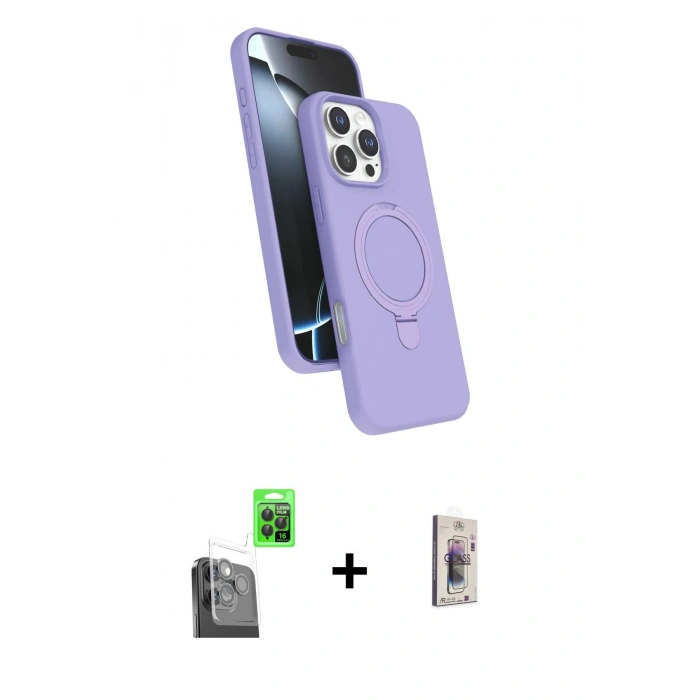 MARSİLYAN™- iPhone 16 Pro Max Kılıf İz Işık Koleksiyonu - Siyah Bilvis 3D Cam Ekran Koruyucu + Raze Metal Kamera Lens - SH