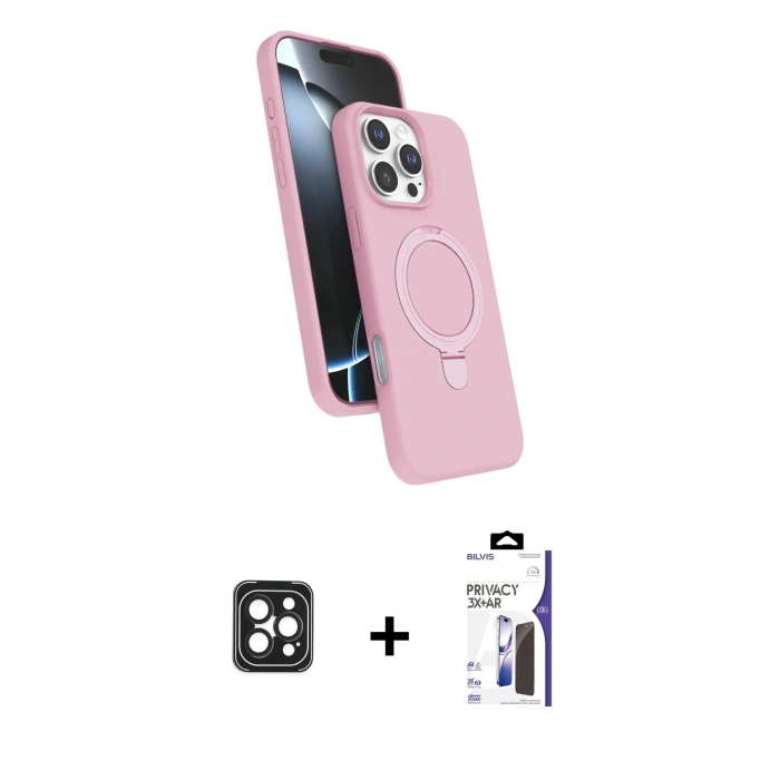 MARSİLYAN™- iPhone 16 Pro Max Kılıf İz Işık Koleksiyonu - Siyah Bilvis 3X AR Hayalet Cam Ekran Koruyucu + PVD Metal Kamera Lens - SH