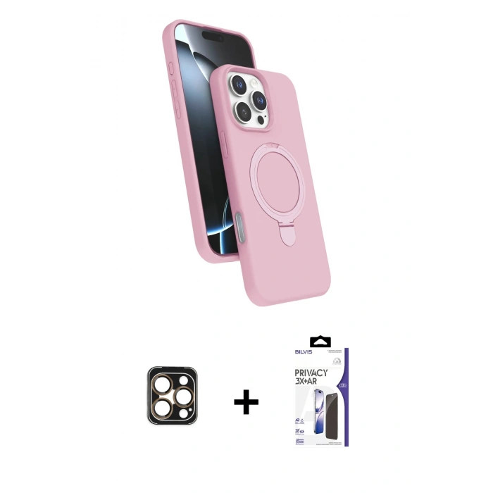 MARSİLYAN™- iPhone 16 Pro Max Kılıf İz Işık Koleksiyonu - Siyah Bilvis 3X AR Hayalet Cam Ekran Koruyucu + PVD Metal Kamera Lens - GD