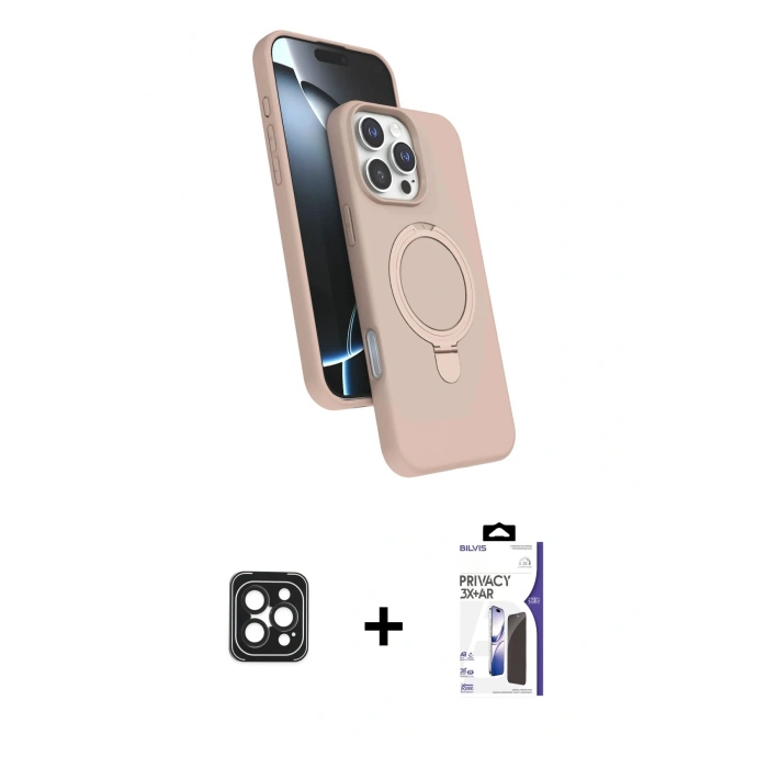 MARSİLYAN™- iPhone 16 Pro Max Kılıf İz Işık Koleksiyonu - Siyah Bilvis 3X AR Hayalet Cam Ekran Koruyucu + PVD Metal Kamera Lens - SH