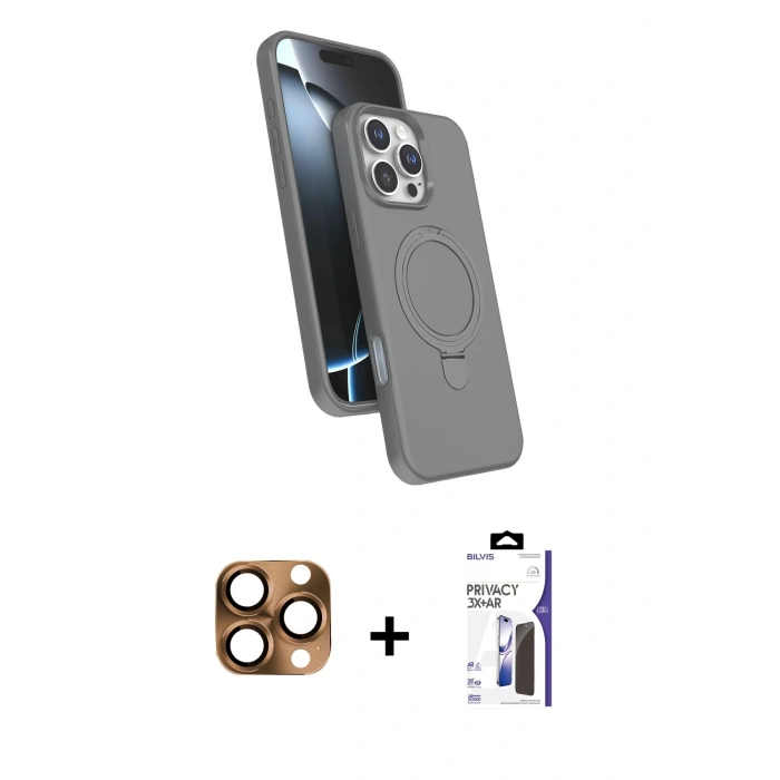 MARSİLYAN™- iPhone 16 Pro Max Kılıf İz Işık Koleksiyonu - Siyah Bilvis 3X AR Hayalet Cam Ekran Koruyucu + Pers Alüminyum Kamera Lens - CLTM