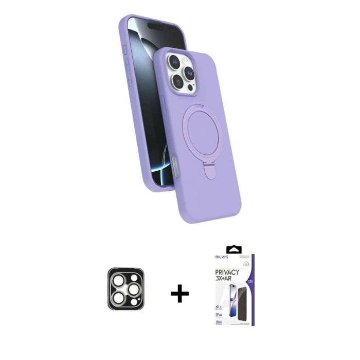 MARSİLYAN™- iPhone 16 Pro Max Kılıf İz Işık Koleksiyonu - Siyah Bilvis 3X AR Hayalet Cam Ekran Koruyucu + PVD Metal Kamera Lens - GS