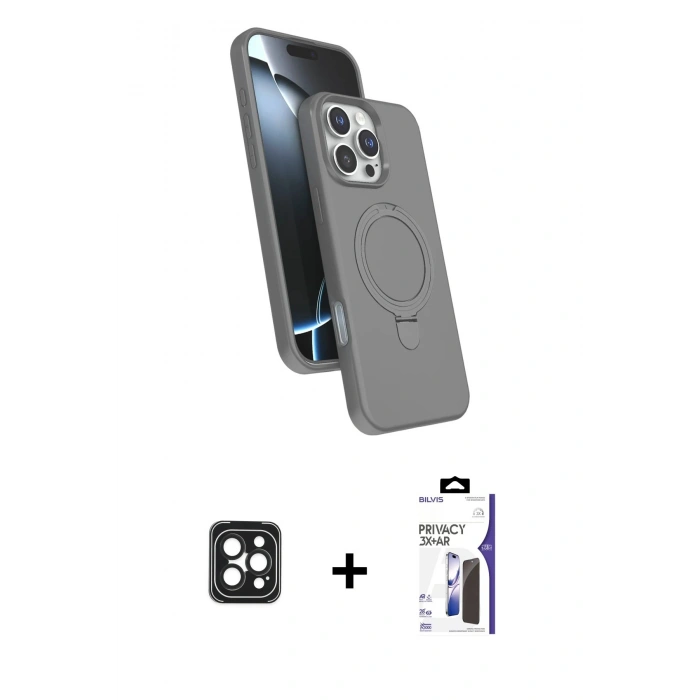 MARSİLYAN™- iPhone 16 Pro Max Kılıf İz Işık Koleksiyonu - Siyah Bilvis 3X AR Hayalet Cam Ekran Koruyucu + PVD Metal Kamera Lens - SH