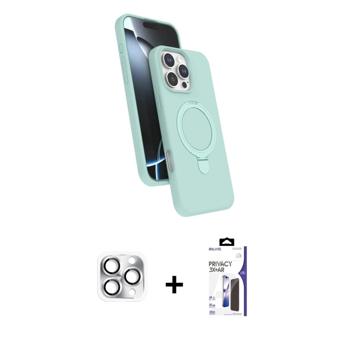 MARSİLYAN™- iPhone 16 Pro Max Kılıf İz Işık Koleksiyonu - Siyah Bilvis 3X AR Hayalet Cam Ekran Koruyucu + Pers Alüminyum Kamera Lens - GS