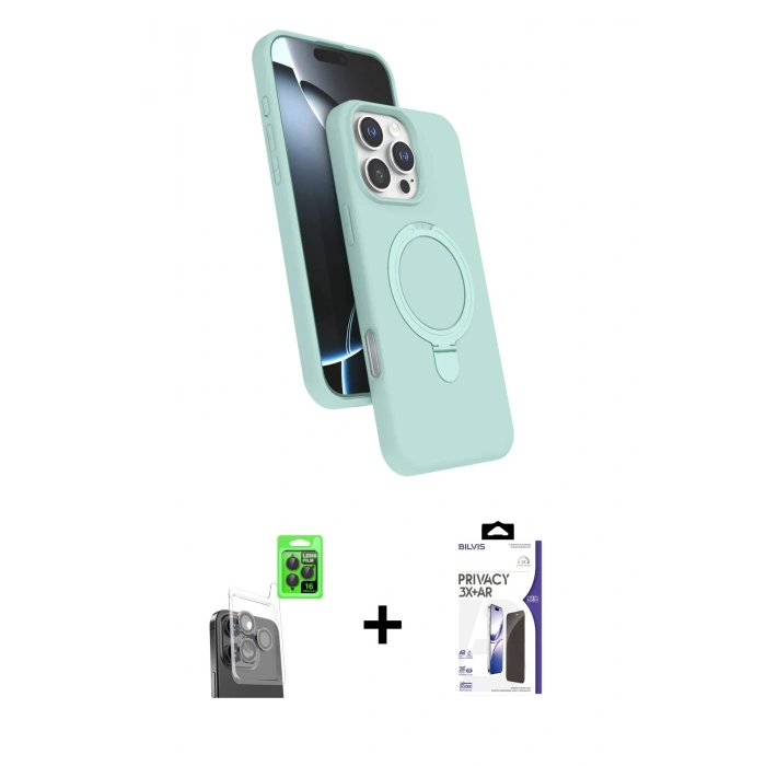 MARSİLYAN™- iPhone 16 Pro Max Kılıf İz Işık Koleksiyonu - Siyah Bilvis 3X AR Hayalet Cam Ekran Koruyucu + Raze Metal Kamera Lens - SH