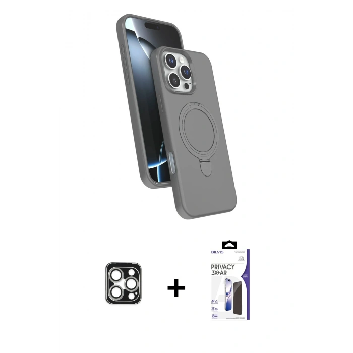 MARSİLYAN™- iPhone 16 Pro Max Kılıf İz Işık Koleksiyonu - Siyah Bilvis 3X AR Hayalet Cam Ekran Koruyucu + PVD Metal Kamera Lens - GS