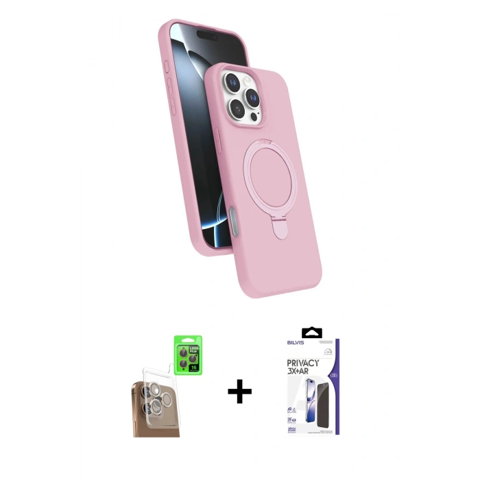 MARSİLYAN™- iPhone 16 Pro Max Kılıf İz Işık Koleksiyonu - Siyah Bilvis 3X AR Hayalet Cam Ekran Koruyucu + Raze Metal Kamera Lens - CLTM