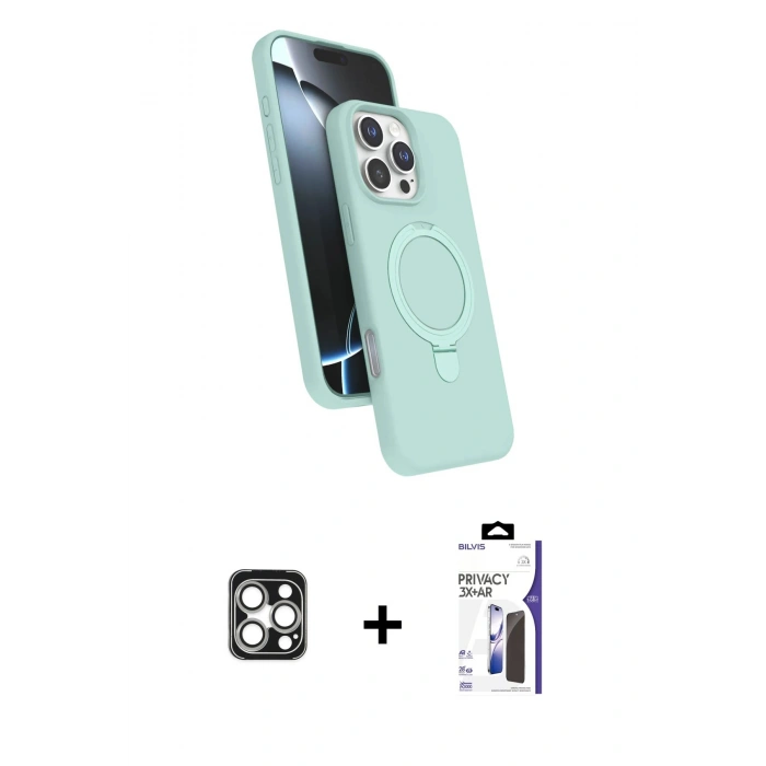 MARSİLYAN™- iPhone 16 Pro Max Kılıf İz Işık Koleksiyonu - Siyah Bilvis 3X AR Hayalet Cam Ekran Koruyucu + PVD Metal Kamera Lens - GS
