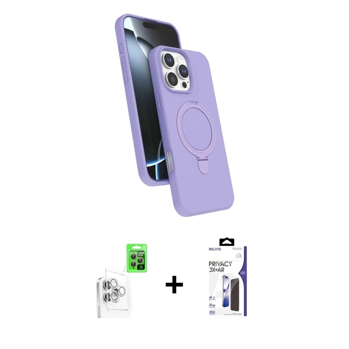 MARSİLYAN™- iPhone 16 Pro Max Kılıf İz Işık Koleksiyonu - Siyah Bilvis 3X AR Hayalet Cam Ekran Koruyucu + Raze Metal Kamera Lens - BZ