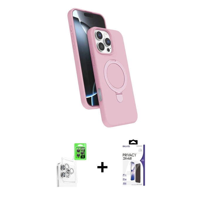 MARSİLYAN™- iPhone 16 Pro Max Kılıf İz Işık Koleksiyonu - Siyah Bilvis 3X AR Hayalet Cam Ekran Koruyucu + Raze Metal Kamera Lens - BZ