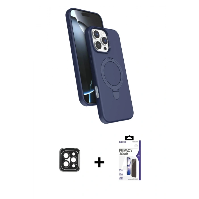 MARSİLYAN™- iPhone 16 Pro Max Kılıf İz Işık Koleksiyonu - Siyah Bilvis 3X AR Hayalet Cam Ekran Koruyucu + PVD Metal Kamera Lens - SH