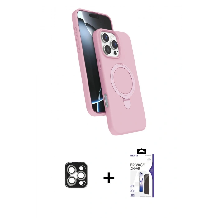 MARSİLYAN™- iPhone 16 Pro Max Kılıf İz Işık Koleksiyonu - Siyah Bilvis 3X AR Hayalet Cam Ekran Koruyucu + PVD Metal Kamera Lens - GS