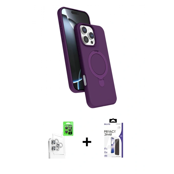 MARSİLYAN™- iPhone 16 Pro Max Kılıf İz Işık Koleksiyonu - Siyah Bilvis 3X AR Hayalet Cam Ekran Koruyucu + Raze Metal Kamera Lens - BZ