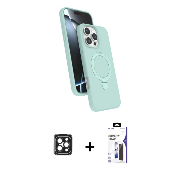 MARSİLYAN™- iPhone 16 Pro Max Kılıf İz Işık Koleksiyonu - Siyah Bilvis 3X AR Hayalet Cam Ekran Koruyucu + PVD Metal Kamera Lens - SH