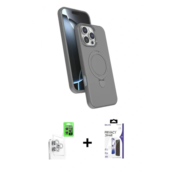 MARSİLYAN™- iPhone 16 Pro Max Kılıf İz Işık Koleksiyonu - Siyah Bilvis 3X AR Hayalet Cam Ekran Koruyucu + Raze Metal Kamera Lens - BZ