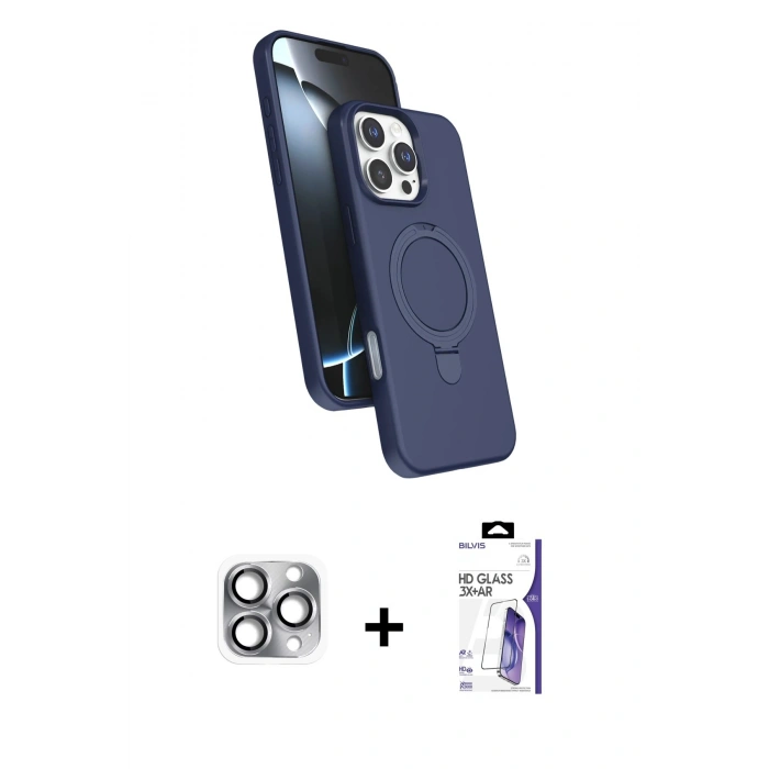 MARSİLYAN™- iPhone 16 Pro Max Kılıf İz Işık Koleksiyonu - Siyah Bilvis 3X AR HD Cam Ekran Koruyucu + Pers Alüminyum Kamera Lens - GI