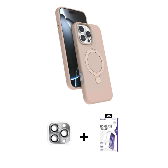 MARSİLYAN™- iPhone 16 Pro Max Kılıf İz Işık Koleksiyonu - Siyah Bilvis 3X AR HD Cam Ekran Koruyucu + Pers Alüminyum Kamera Lens - GI
