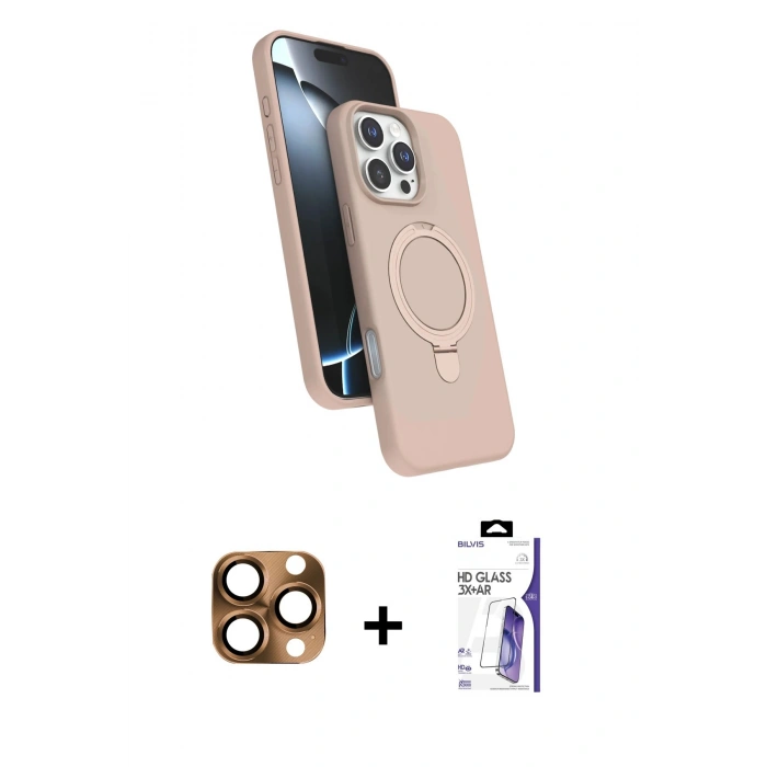 MARSİLYAN™- iPhone 16 Pro Max Kılıf İz Işık Koleksiyonu - Siyah Bilvis 3X AR HD Cam Ekran Koruyucu + Pers Alüminyum Kamera Lens - CLTM