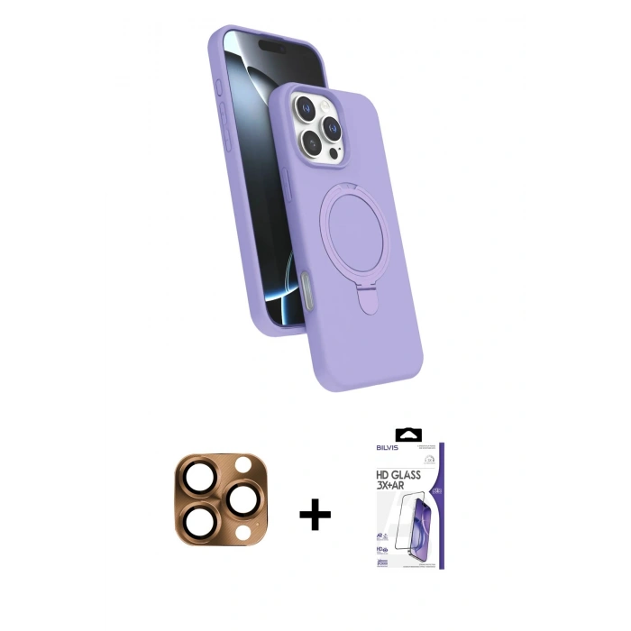 MARSİLYAN™- iPhone 16 Pro Max Kılıf İz Işık Koleksiyonu - Siyah Bilvis 3X AR HD Cam Ekran Koruyucu + Pers Alüminyum Kamera Lens - CLTM