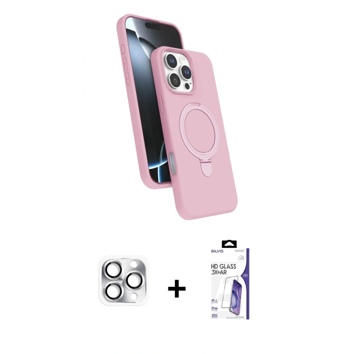 MARSİLYAN™- iPhone 16 Pro Max Kılıf İz Işık Koleksiyonu - Siyah Bilvis 3X AR HD Cam Ekran Koruyucu + Pers Alüminyum Kamera Lens - GS