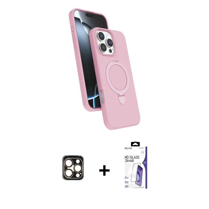 MARSİLYAN™- iPhone 16 Pro Max Kılıf İz Işık Koleksiyonu - Siyah Bilvis 3X AR HD Cam Ekran Koruyucu + PVD Metal Kamera Lens - GD