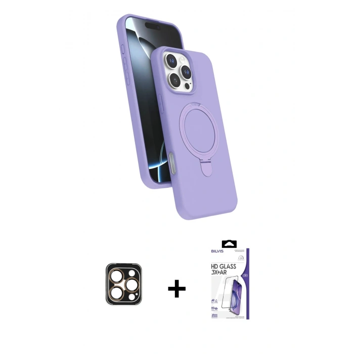 MARSİLYAN™- iPhone 16 Pro Max Kılıf İz Işık Koleksiyonu - Siyah Bilvis 3X AR HD Cam Ekran Koruyucu + PVD Metal Kamera Lens - GD