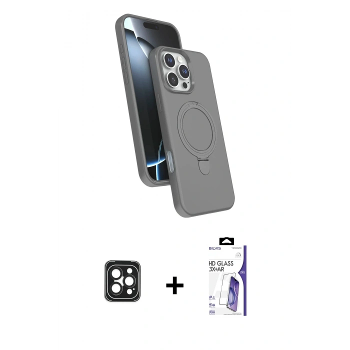 MARSİLYAN™- iPhone 16 Pro Max Kılıf İz Işık Koleksiyonu - Siyah Bilvis 3X AR HD Cam Ekran Koruyucu + PVD Metal Kamera Lens - SH