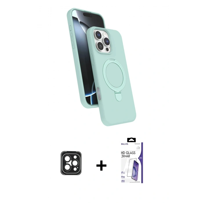 MARSİLYAN™- iPhone 16 Pro Max Kılıf İz Işık Koleksiyonu - Siyah Bilvis 3X AR HD Cam Ekran Koruyucu + PVD Metal Kamera Lens - SH