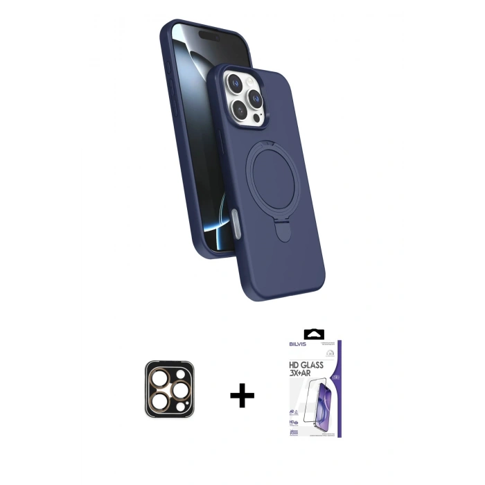 MARSİLYAN™- iPhone 16 Pro Max Kılıf İz Işık Koleksiyonu - Siyah Bilvis 3X AR HD Cam Ekran Koruyucu + PVD Metal Kamera Lens - GD