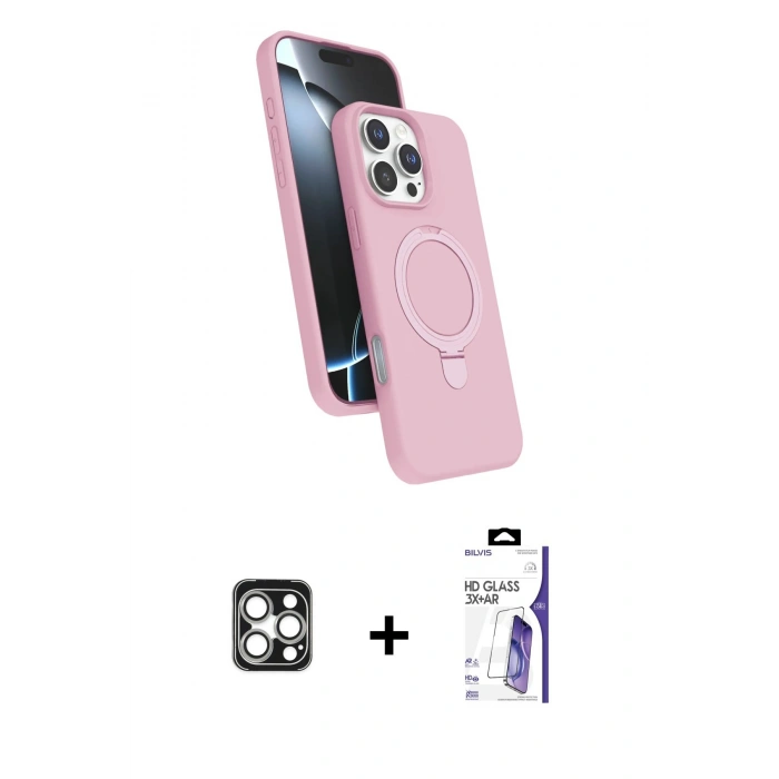 MARSİLYAN™- iPhone 16 Pro Max Kılıf İz Işık Koleksiyonu - Siyah Bilvis 3X AR HD Cam Ekran Koruyucu + PVD Metal Kamera Lens - GS