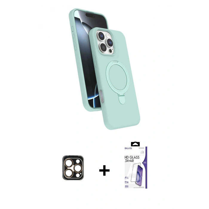 MARSİLYAN™- iPhone 16 Pro Max Kılıf İz Işık Koleksiyonu - Siyah Bilvis 3X AR HD Cam Ekran Koruyucu + PVD Metal Kamera Lens - GD