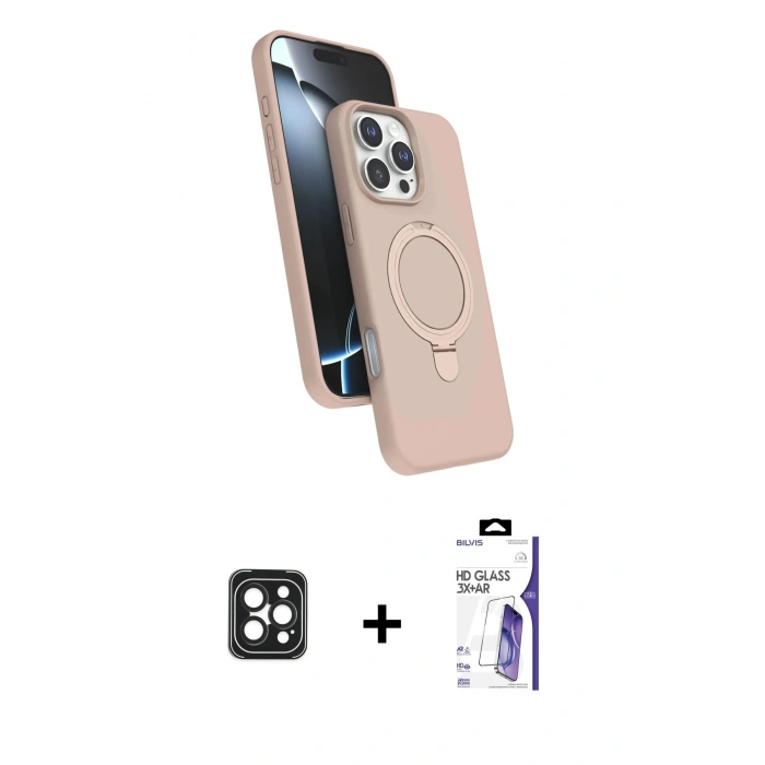 MARSİLYAN™- iPhone 16 Pro Max Kılıf İz Işık Koleksiyonu - Siyah Bilvis 3X AR HD Cam Ekran Koruyucu + PVD Metal Kamera Lens - SH