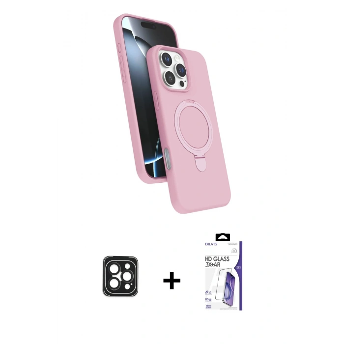 MARSİLYAN™- iPhone 16 Pro Max Kılıf İz Işık Koleksiyonu - Siyah Bilvis 3X AR HD Cam Ekran Koruyucu + PVD Metal Kamera Lens - SH