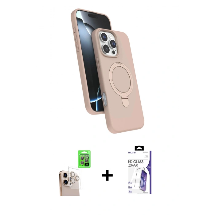 MARSİLYAN™- iPhone 16 Pro Max Kılıf İz Işık Koleksiyonu - Siyah Bilvis 3X AR HD Cam Ekran Koruyucu + Raze Metal Kamera Lens - NLGY