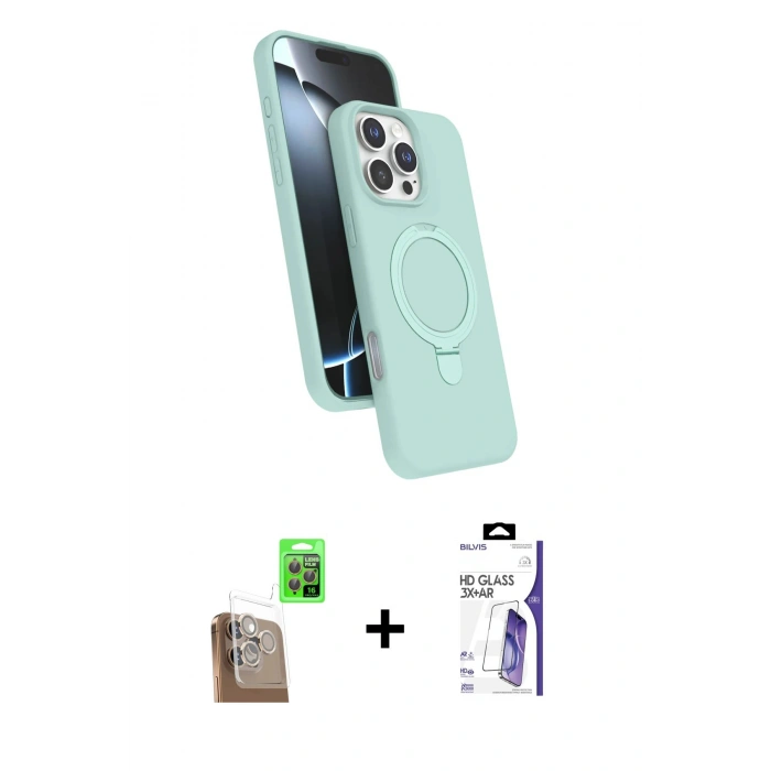 MARSİLYAN™- iPhone 16 Pro Max Kılıf İz Işık Koleksiyonu - Siyah Bilvis 3X AR HD Cam Ekran Koruyucu + Raze Metal Kamera Lens - CLTM