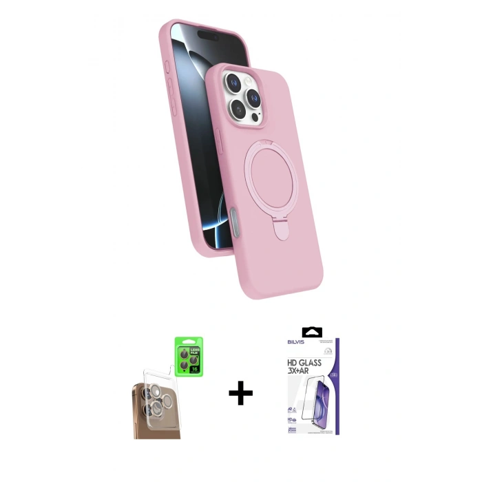MARSİLYAN™- iPhone 16 Pro Max Kılıf İz Işık Koleksiyonu - Siyah Bilvis 3X AR HD Cam Ekran Koruyucu + Raze Metal Kamera Lens - CLTM