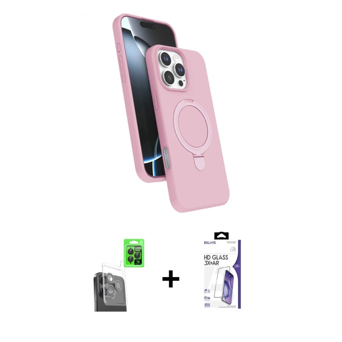MARSİLYAN™- iPhone 16 Pro Max Kılıf İz Işık Koleksiyonu - Siyah Bilvis 3X AR HD Cam Ekran Koruyucu + Raze Metal Kamera Lens - SH