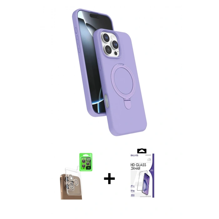 MARSİLYAN™- iPhone 16 Pro Max Kılıf İz Işık Koleksiyonu - Siyah Bilvis 3X AR HD Cam Ekran Koruyucu + Raze Metal Kamera Lens - CLTM