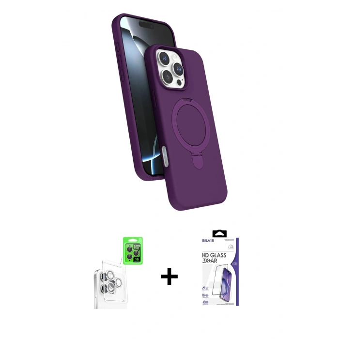 MARSİLYAN™- iPhone 16 Pro Max Kılıf İz Işık Koleksiyonu - Siyah Bilvis 3X AR HD Cam Ekran Koruyucu + Raze Metal Kamera Lens - BZ