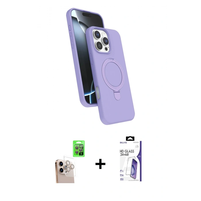 MARSİLYAN™- iPhone 16 Pro Max Kılıf İz Işık Koleksiyonu - Siyah Bilvis 3X AR HD Cam Ekran Koruyucu + Raze Metal Kamera Lens - NLGY