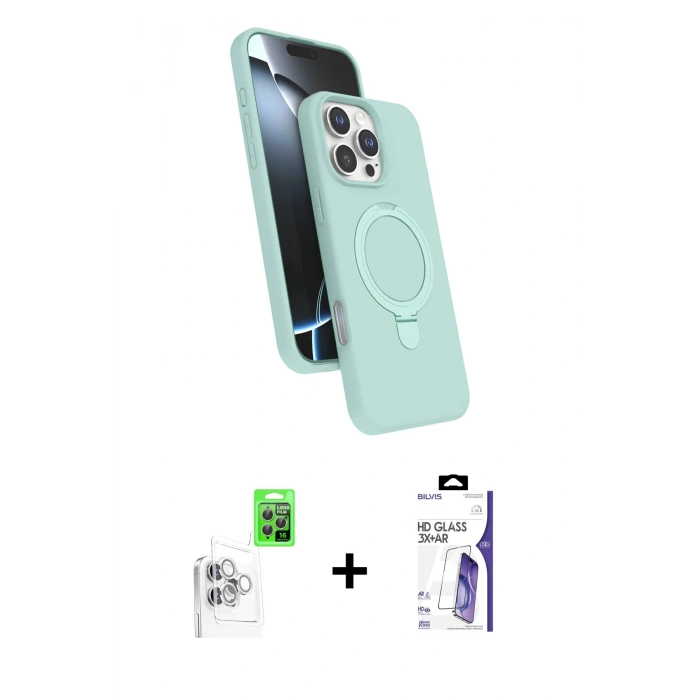 MARSİLYAN™- iPhone 16 Pro Max Kılıf İz Işık Koleksiyonu - Siyah Bilvis 3X AR HD Cam Ekran Koruyucu + Raze Metal Kamera Lens - BZ
