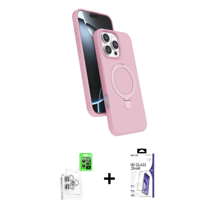 MARSİLYAN™- iPhone 16 Pro Max Kılıf İz Işık Koleksiyonu - Siyah Bilvis 3X AR HD Cam Ekran Koruyucu + Raze Metal Kamera Lens - BZ
