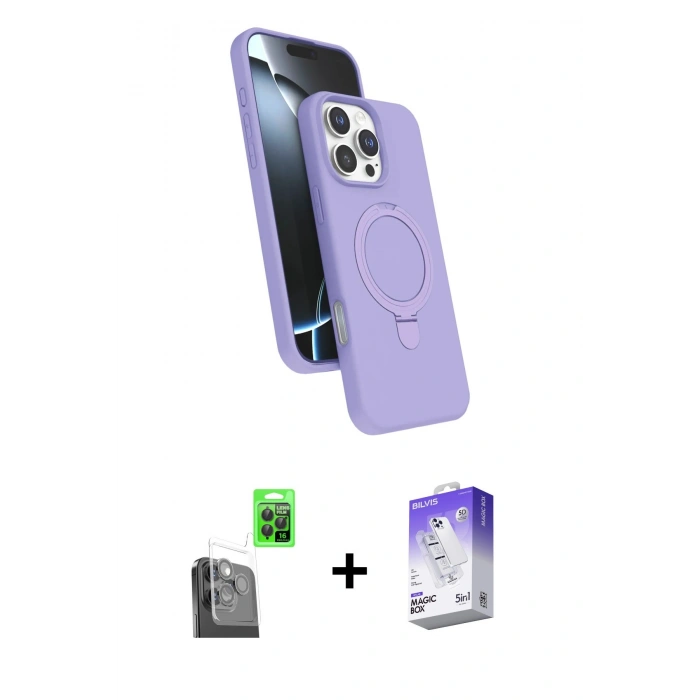 MARSİLYAN™- iPhone 16 Pro Max Kılıf İz Işık Koleksiyonu - Siyah Bilvis 5in1 3D Magic Cam Ekran Koruyucu + Raze Metal Kamera Lens - SH