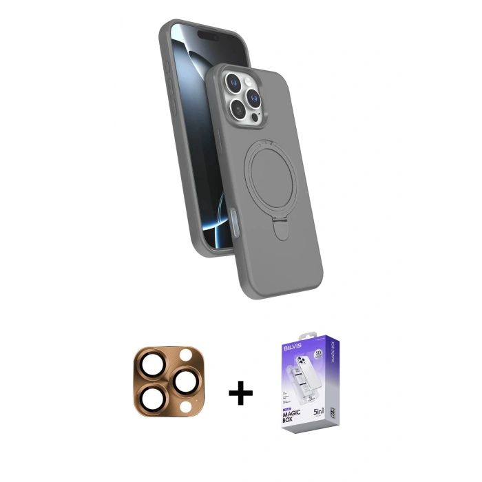 MARSİLYAN™- iPhone 16 Pro Max Kılıf İz Işık Koleksiyonu - Siyah Bilvis 5in1 3D Magic Cam Ekran Koruyucu + Çöl Titanyum Pers Alüminyum Kamera Lens