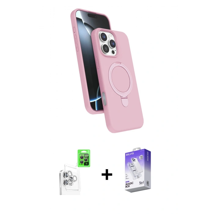 MARSİLYAN™- iPhone 16 Pro Max Kılıf İz Işık Koleksiyonu - Siyah Bilvis 5in1 3D Magic Cam Ekran Koruyucu + Beyaz Raze Metal Kamera Lens