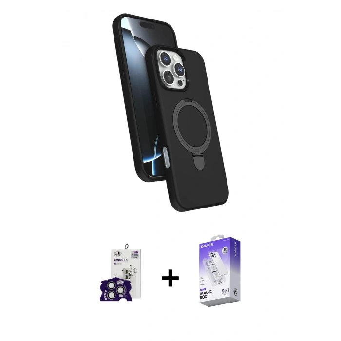 MARSİLYAN™- iPhone 16 Pro Max Kılıf İz Işık Koleksiyonu - Siyah Bilvis 5in1 3D Magic Cam Ekran Koruyucu + Bilvis Titan Kamera Lens - TMGI