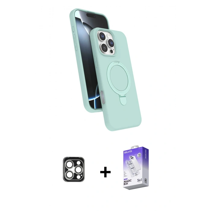 MARSİLYAN™- iPhone 16 Pro Max Kılıf İz Işık Koleksiyonu - Siyah Bilvis 5in1 3D Magic Cam Ekran Koruyucu + PVD Metal Kamera Lens - GS