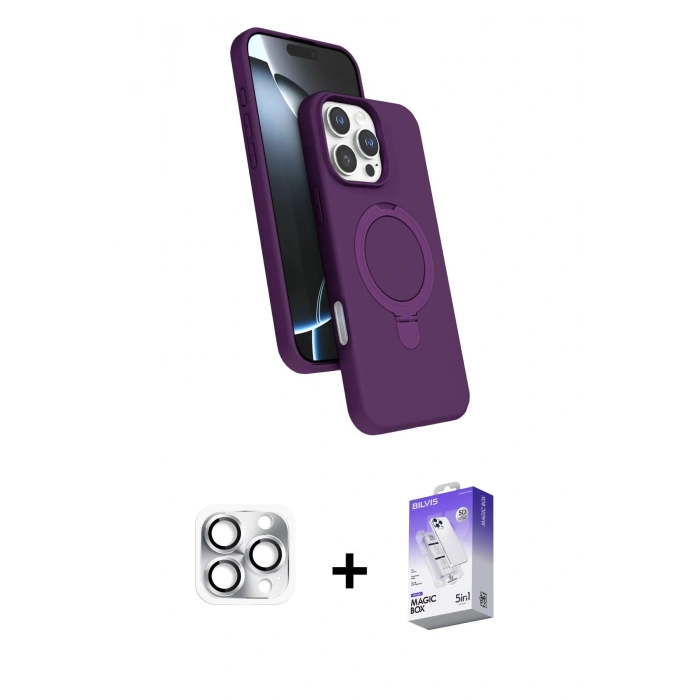 MARSİLYAN™- iPhone 16 Pro Max Kılıf İz Işık Koleksiyonu - Siyah Bilvis 5in1 3D Magic Cam Ekran Koruyucu + Pers Alüminyum Kamera Lens - GS